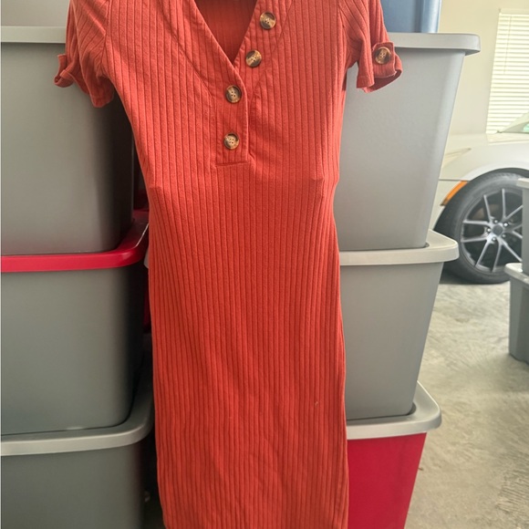 Rust Button-Down Ribbed Dress mp1 - Picture 2 of 3
